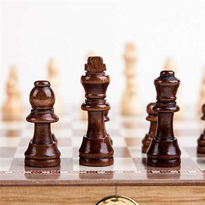 3 In 1 Wooden International Chess Set Board – Travel Chess, Backgammon & Checkers Strategy Game