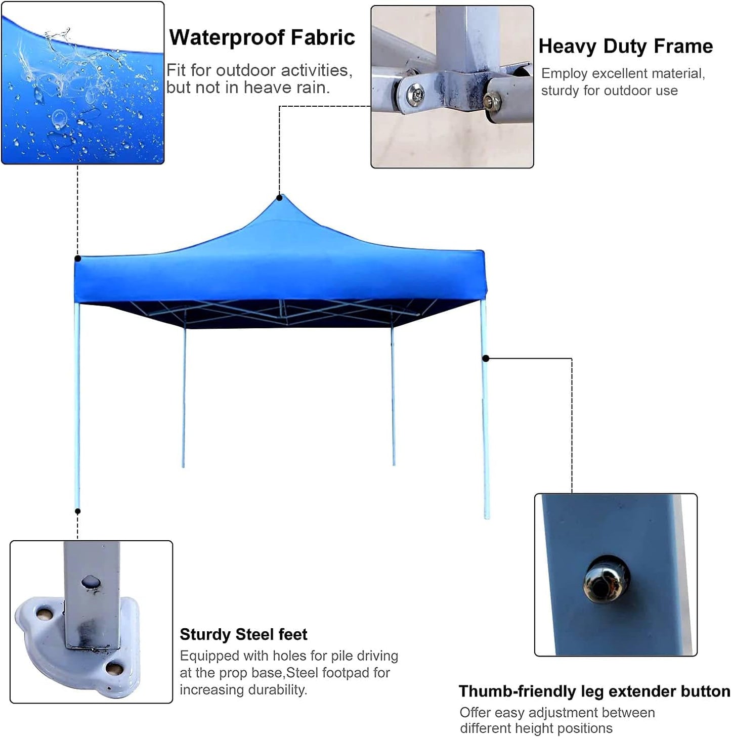 Gazebo 3x3 M Portable event Canopy Tent-Pop Up Instant Shelter Sun Protection Shade for Outdoor Camping Picnics Beach Garden Sports Party-Camping Tent (Blue) - COOLBABY