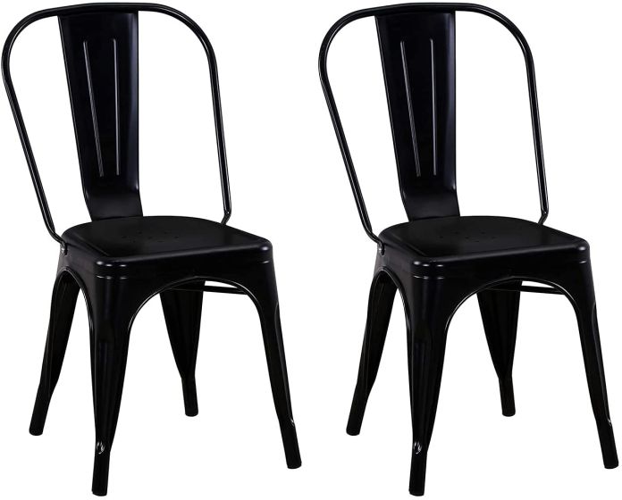 Metal Stackable Dining Chairs for Indoor, Outdoor & Kitchen Chair - Black - COOLBABY