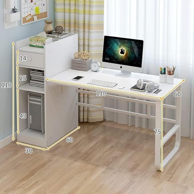 Study Table With Storage Bookshelf Computer Desk White 110 x 60x 70cm - COOLBABY