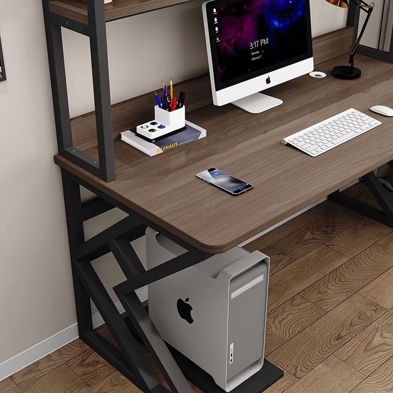 Executive Industrial Computer Desk, Gaming Desk Metal and Wood, Home or Office Desk, with Storage Shelves - COOLBABY