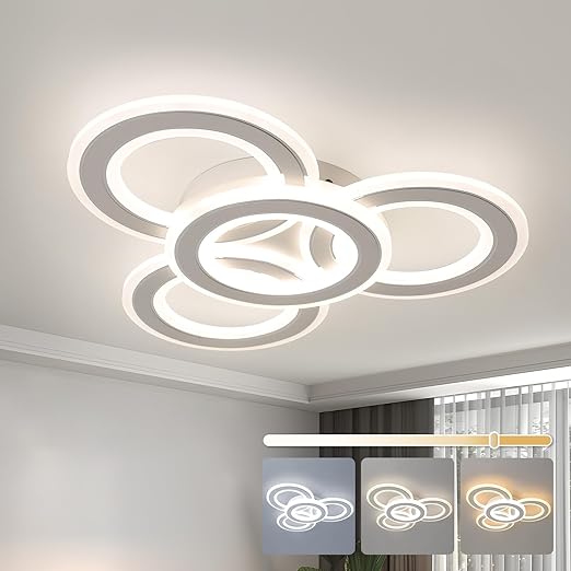 Modern LED Ceiling Light: White 3-Ring Flush Mount with 3-Color Dimming for Any Room - COOLBABY