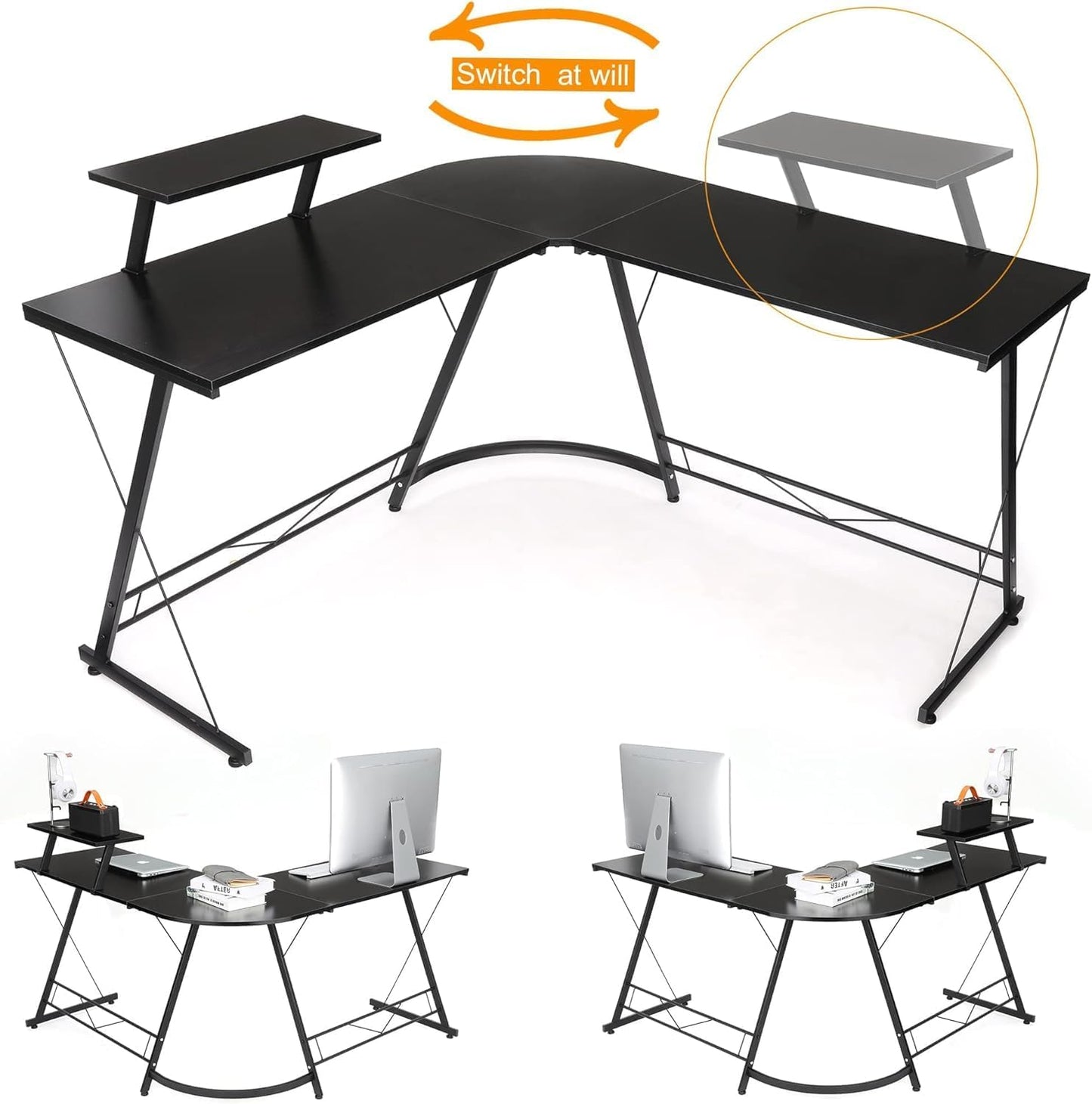 COOLBABY L Shaped Computer Desk: Sleek Design, Large Workspace, and Effortless Assembly for Your Home Office( BLACK） - COOLBABY