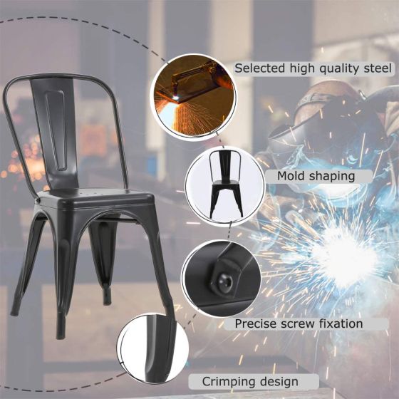 Metal Stackable Dining Chairs for Indoor, Outdoor & Kitchen Chair - Black - COOLBABY