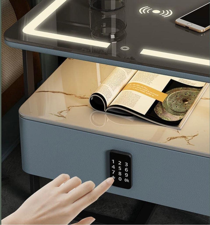 Smart Bedside Table with Wireless Charging and 3 Different color of LED Touch changing - COOLBABY