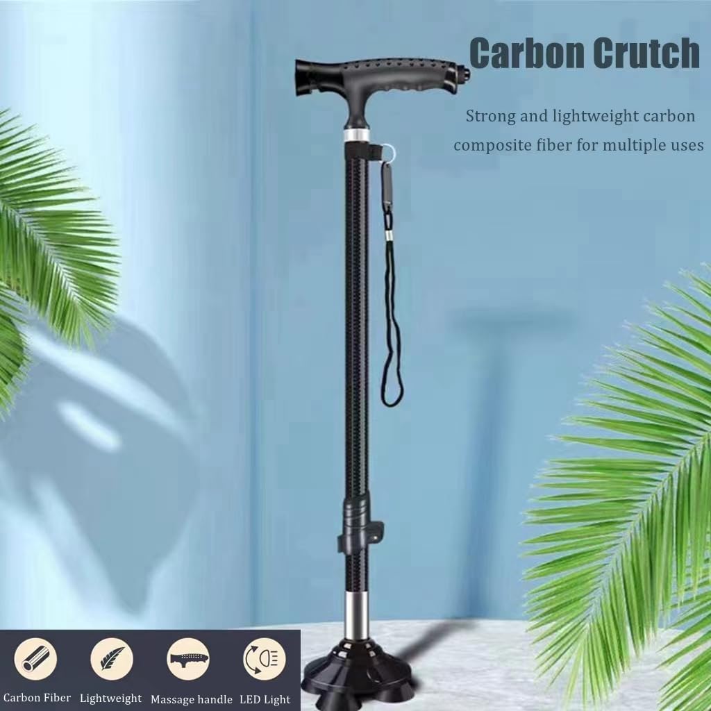 COOLBABY Elderly Cane Carbon Ultra-light Telescopic Cane Multi-function Cane Light Self-standing Cane With LED Light Magnet Massage Handle Cane. - COOLBABY