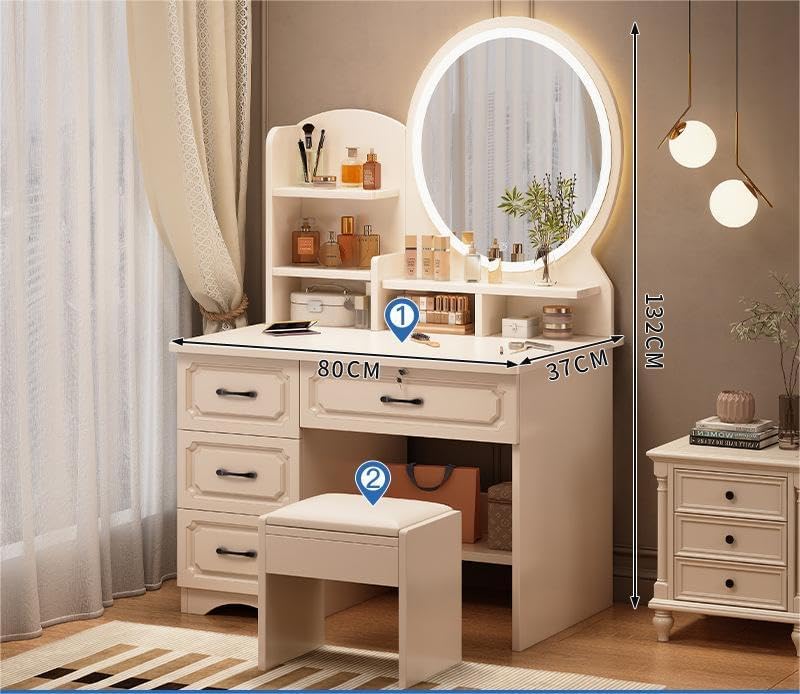 COOLBABY Table Set, Modern Makeup Vanity Table with Mirror, Dressing Table Vanity Desk with Drawers,for Bedroom, White