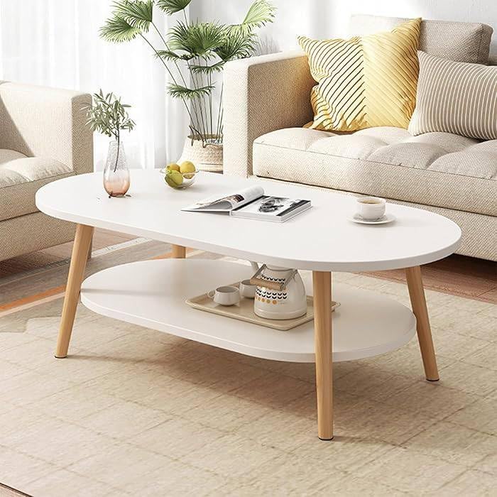 Coffee Table, 2-Tier Oval Side Table Large Coffee Table for Living Room, for Living Room Bedroom Balcony 120x60cm - COOLBABY