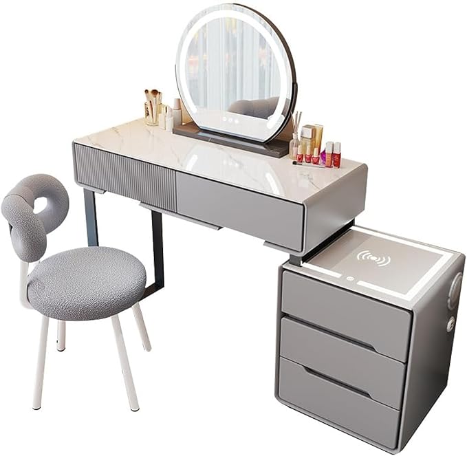 Makeup Vanity Table Dressing Table Flip Mirror With Drawers And Chair With BT Speaker, wireless charger and USB port 100CM - COOLBABY