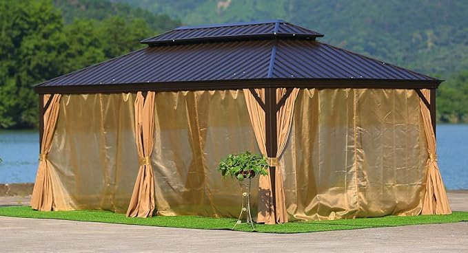 3.65x6m Double Roof Aluminum Gazebo Brown - COOLBABY