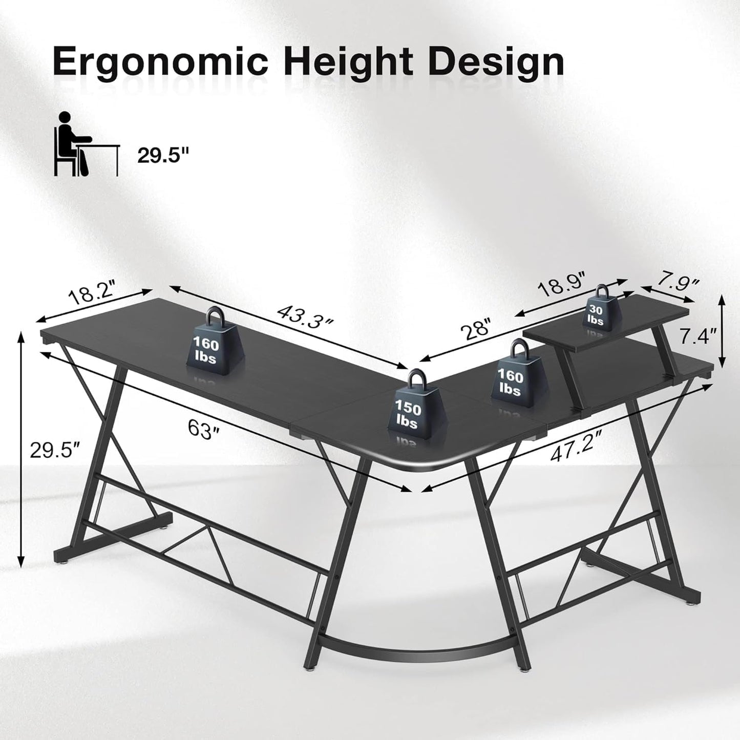 Gaming Desk L Shaped, Computer Corner Desk Home Office Desk - COOLBABY