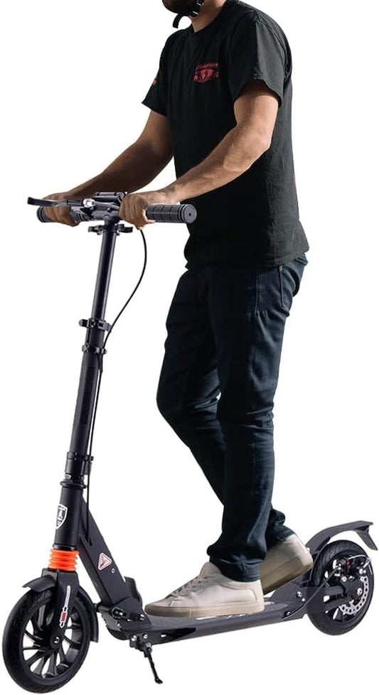 COOLBABY Adult Foldable Scooter 200MM Big Wheels Adult Kick Scooter, with Disc Brakes, with Double Shock Absorption System, Up To 150kg - COOLBABY