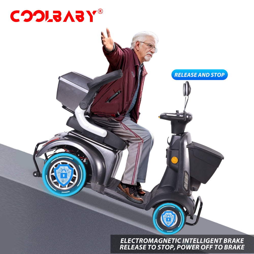 COOLBABY Heavy Duty 4-Wheels Mobility Scooter, 418 lb Capacity Large Wheelchair for Seniors, Adults, Magnetic Brake, No Assemble Required