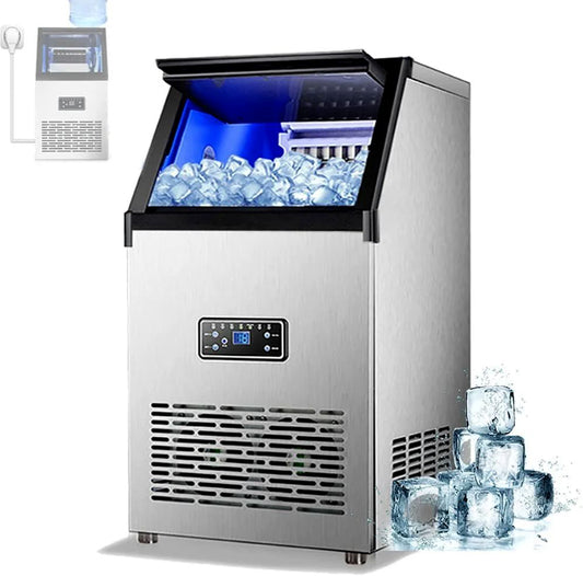 Commercial Ice Maker Machine, Automatic Ice Cube Maker with Blue LED Lighting, 30kg / 24H, LCD Display, Self-Cleaning, 11.5kg Ice Capacity, for Bar - COOLBABY