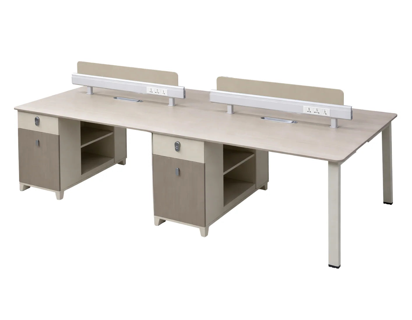 Office Workstation Desk for 4 Persons 240×120 cm – Modern Team Workstation with Storage & Power Modules