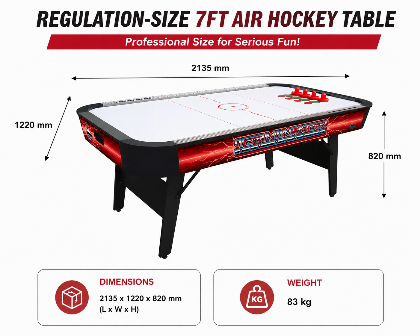 Rais 7FT Air Hockey Table with Overhead Electronic Scoreboard | Regulation Size Game Table