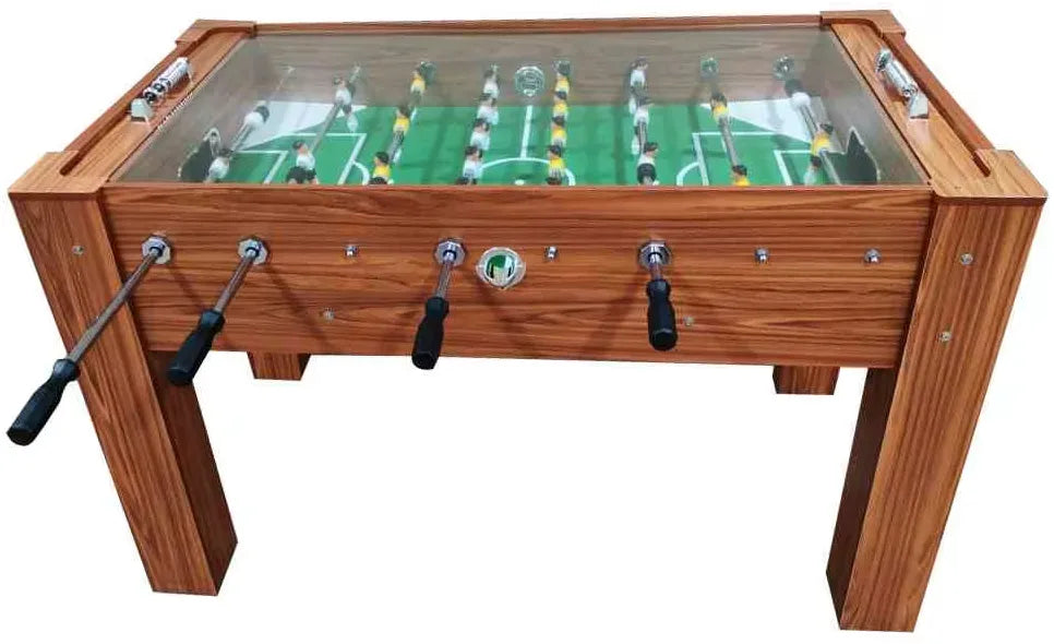 Football Table with Glass Top & Telescopic Players – Heavy‑Duty 30mm Mahogany Foosball Table with Chrome Edge Protection