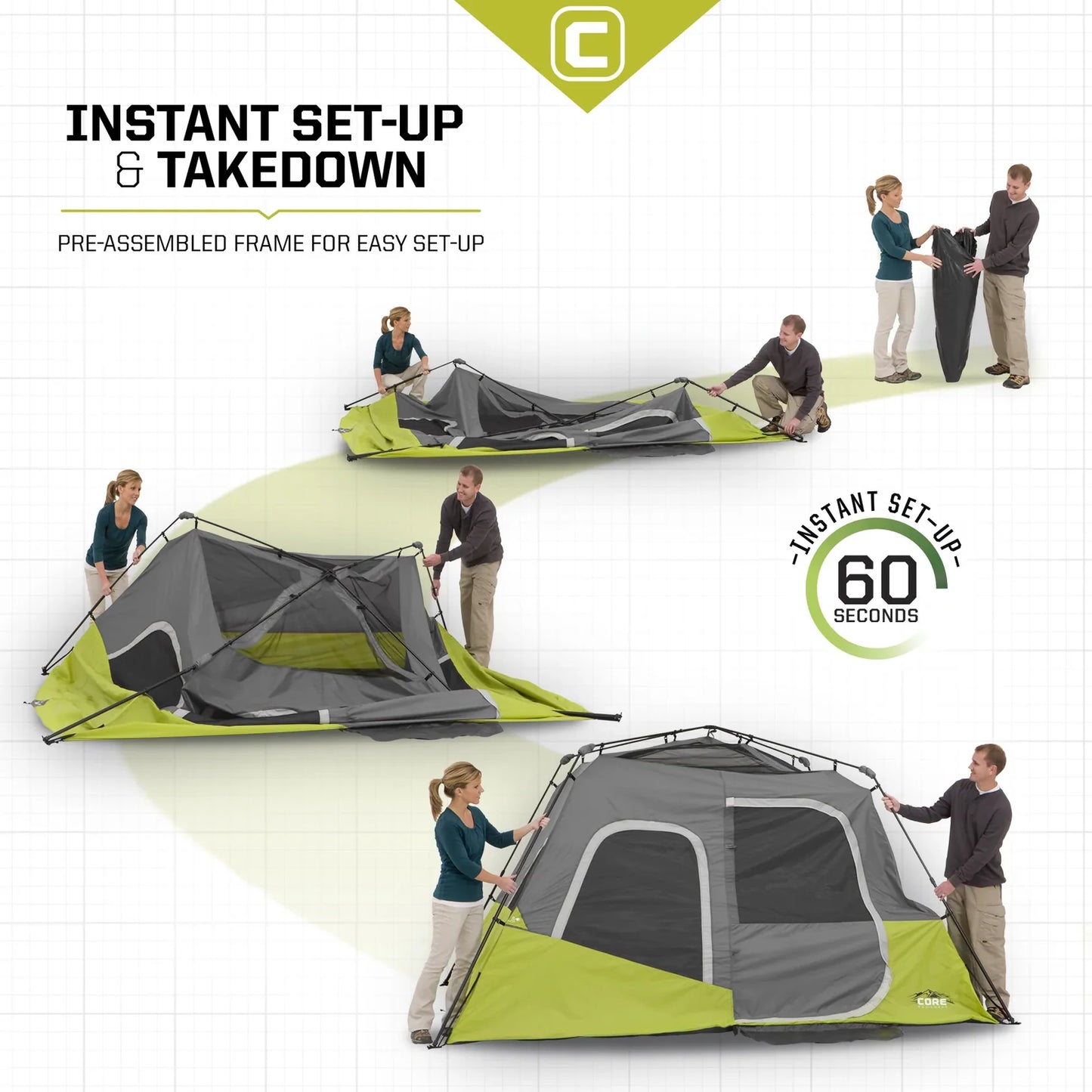 COOLBABY 6-Person Instant Cabin Tent 11' x 9' – Easy Setup, Weather-Resistant, and Ventilated - COOLBABY