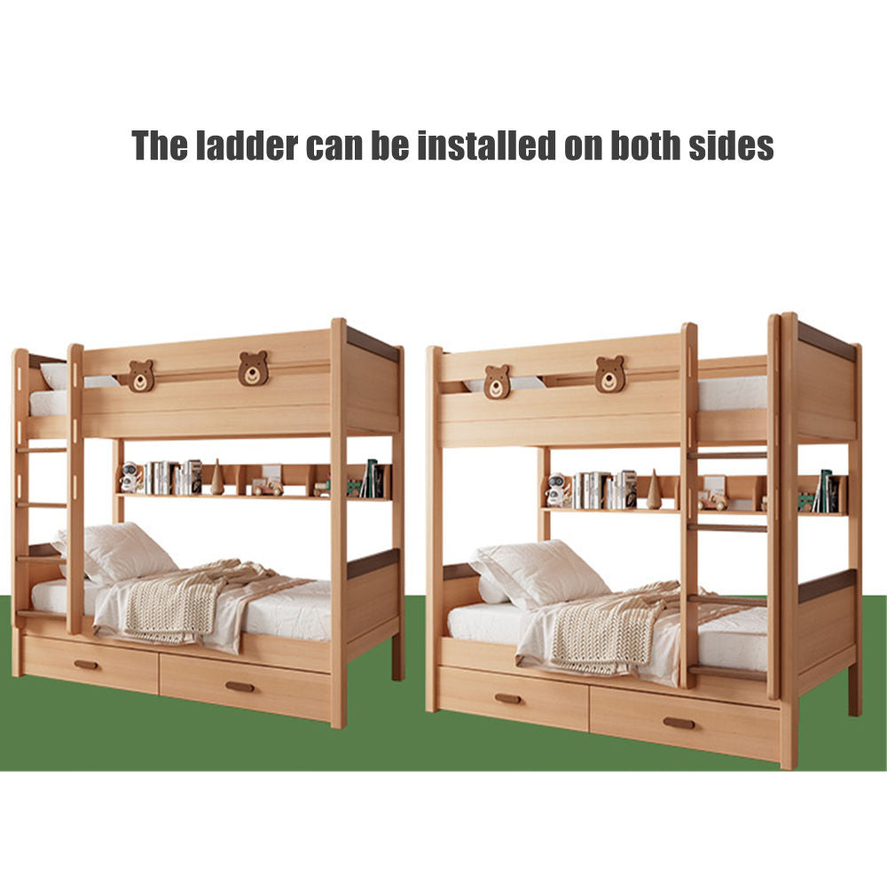 COOLBABY ZLJ1115 Children's Solid Wood Bed Double Bed Stairs Ladder Bunk Bed - COOLBABY