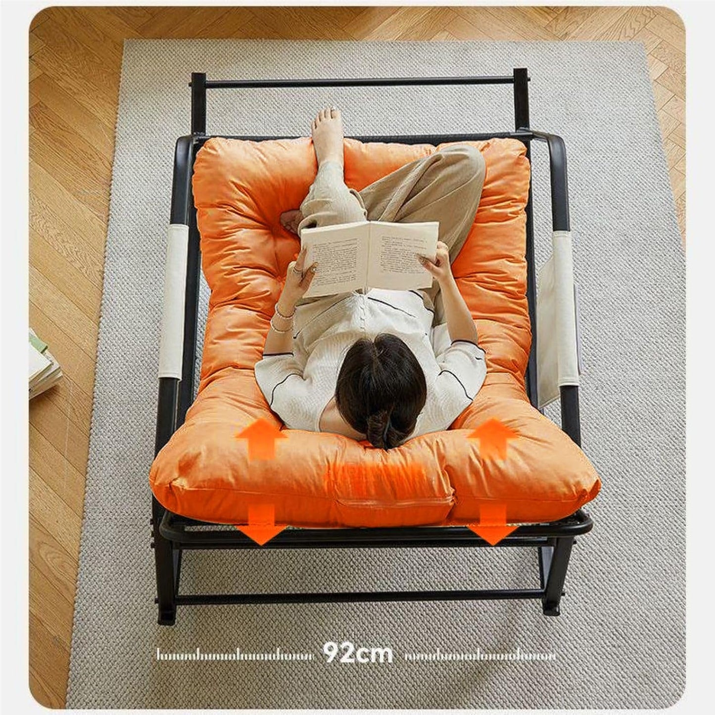 COOLBABY Upholstered High-Back Reclining Rocking Chair with Side Pockets – Modern Style Indoor/Outdoor Chair for Balcony, Living Room, Bedroom & Garden (Orange) - COOLBABY