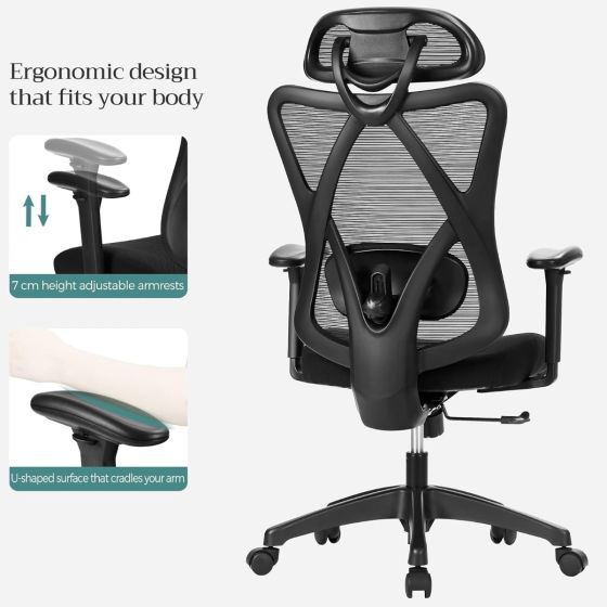 Office Chair, Ergonomic Desk Computer Chair, Mesh Chair, Adjustable Lumbar Support and Headrest Adjustable Height Black for Office - COOLBABY