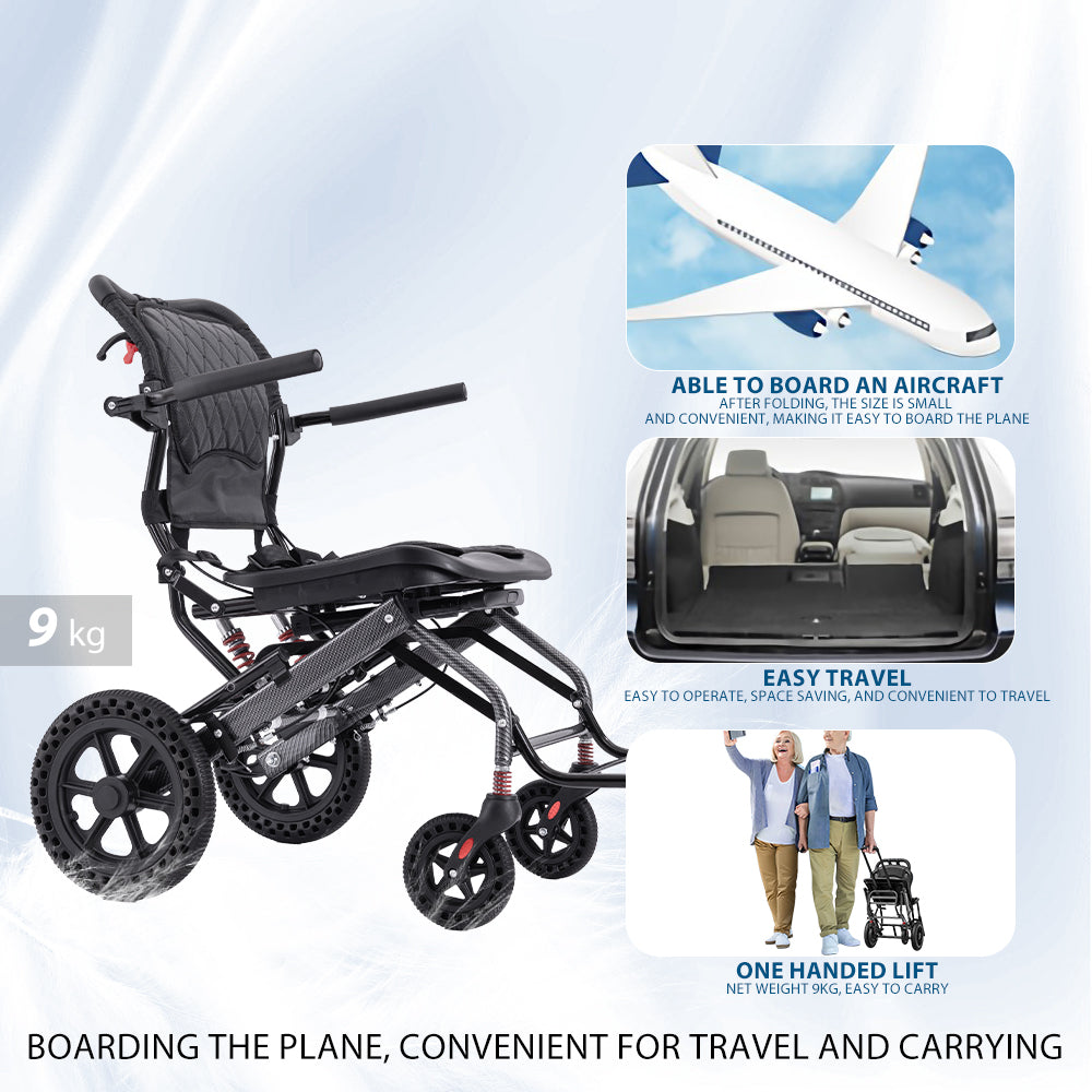 Ultra Lightweight Portable Ergonomic Design Foldable Manual Wheelchair with Pull Rod Aluminum Alloy Travel Wheelchair - COOLBABY