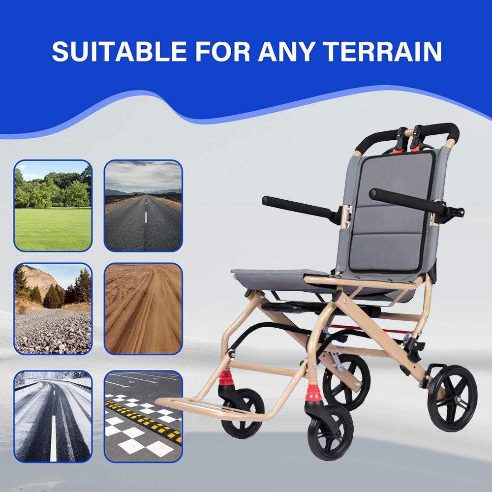 Manual Wheelchair Lightweight Foldable Transport Wheelchair Travel Wheelchair Support 220lbs with Telescopic Handle - COOLBABY