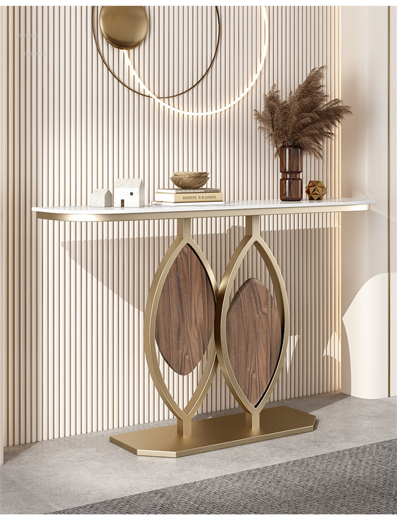 Console Table, Gold Metal Frame with Slate Marble Top - 100cm width - COOLBABY