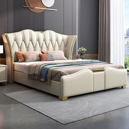 Luxurious Modern Upholstered Leather Bed with Storage - Italian Design, Moroccan Charm - COOLBABY