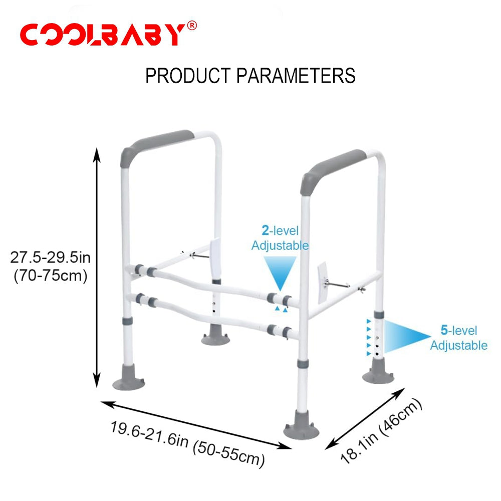 COOLBABY SSZ1002 Toilet Safety Bar For The Elderly Easy to Install Adjustable Width And Height Toilet Safety Frame Bathroom Auxiliary Bar With Handrails - COOLBABY