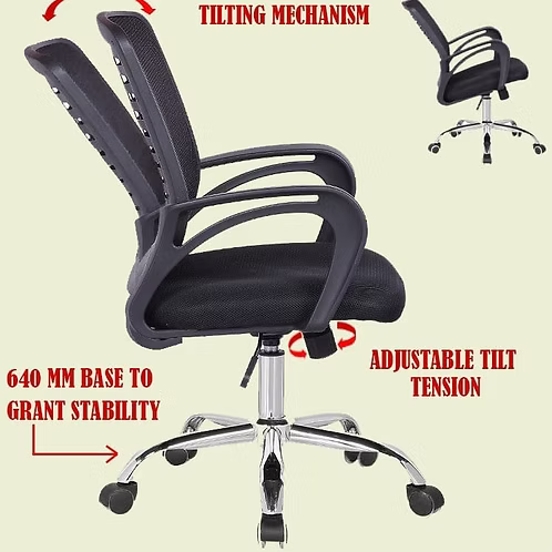Ergonomic Mesh Office Chair with Adjustable Height, High-Density Foam Seat & Fixed Armrests
