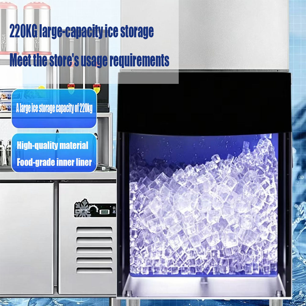 Commercial Ice Maker Machine, Water-Cooled Split Type, 700kg Daily Output, 220kg Storage, Square Ice Cubes, Auto Cleaning