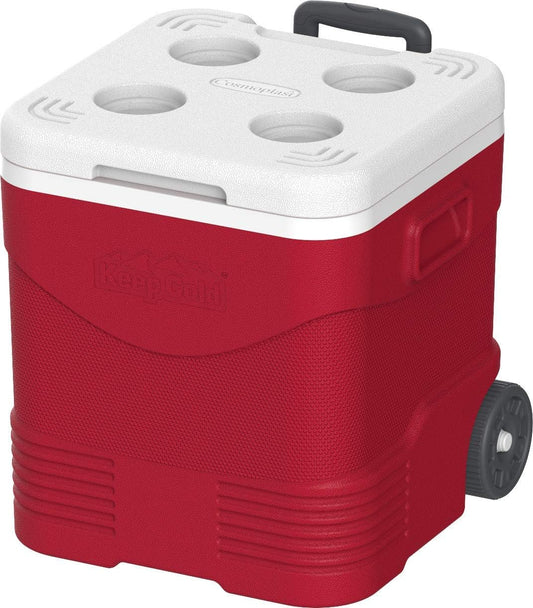 45L Picnic Trolley Icebox Red – Wheeled Insulated Cooler with 4-Day Ice Retention