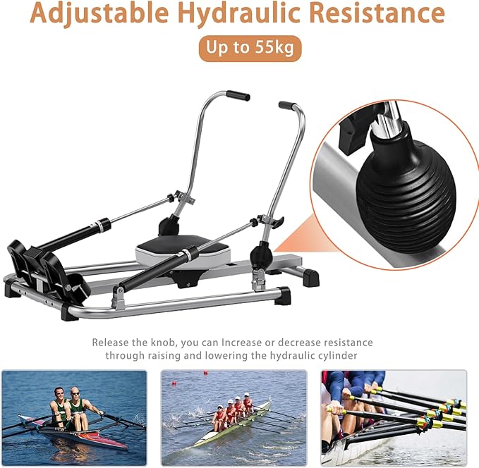 Hydraulic Rowing Machine, Full Motion Rower with Adjustable Resistance & LCD Monitor for Cardio - COOLBABY