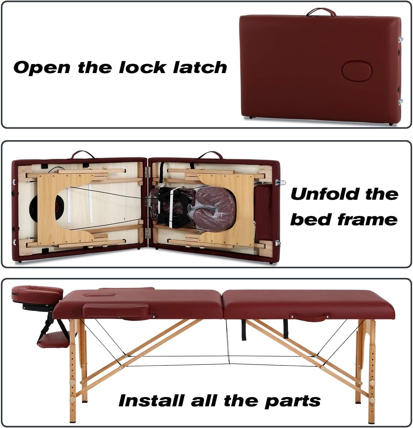 Coolbaby Professional Folding Massage Table - Portable Spa Bed With Face Cradle, Armrests, Wooden Legs, Height Adjustable (Red) KYBJ-304-SRK4 - COOLBABY