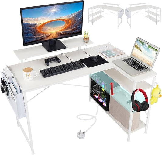 Computer Desk, 48 Inch Gaming Table- Study Table with Storage Bag & Monitor Stand - COOLBABY