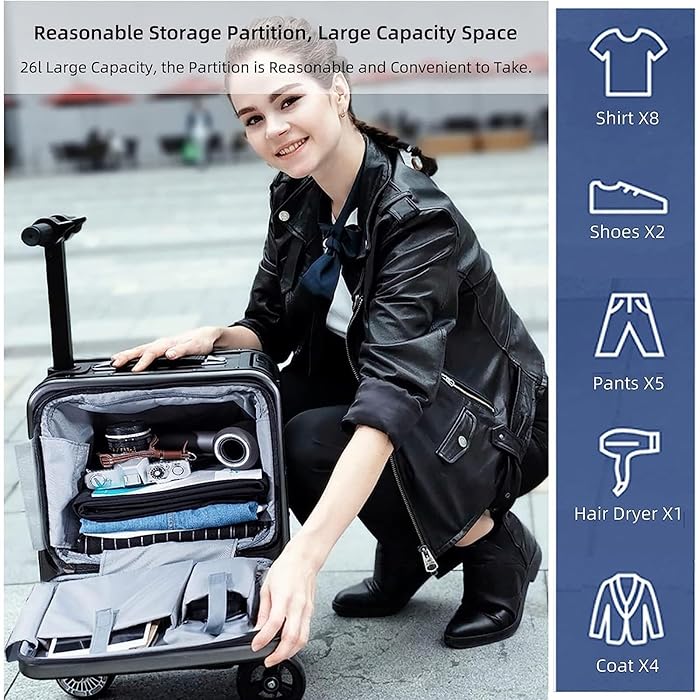 Electric Riding Suitcase - 26L, 73.26Wh Battery, Maximum Speed 8 km/h