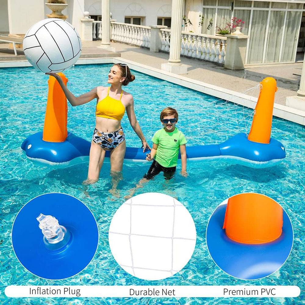 COOLBABY 4 Pieces Inflatable Volleyball Net & Basketball Hoops Pool Float Set with Inflatable Volleyball and Basketbal - COOL BABY