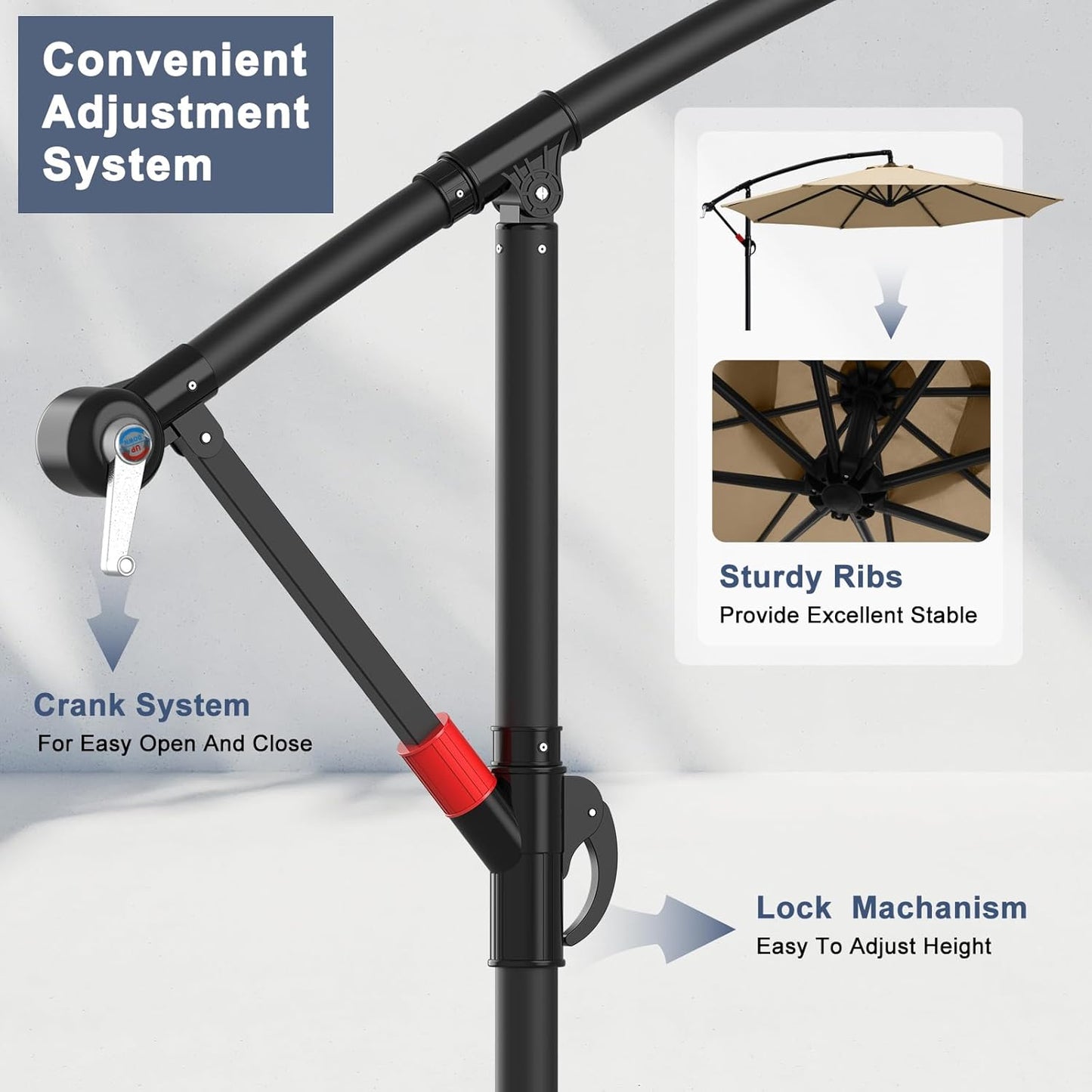 10FT Cantilever Patio Umbrella with Crank and Cross Base – Large Offset Outdoor Market Umbrella for Sun Shade – Heavy-Duty Hanging Canopy for Garden, Deck, Backyard, Pool, Beach & Patio Furniture (No Packaging Box Included)
