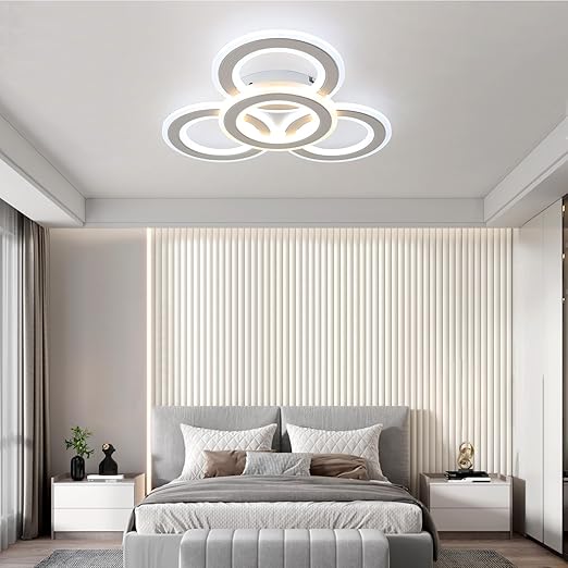 Modern LED Ceiling Light: White 3-Ring Flush Mount with 3-Color Dimming for Any Room - COOLBABY