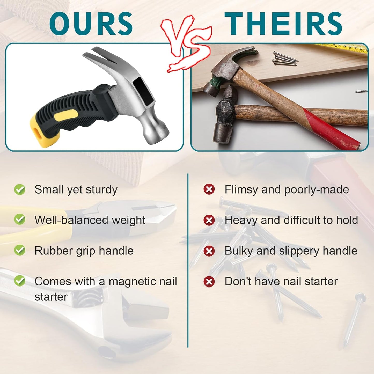 🔨 Small Claw Hammer – Mini Stubby Hammer with Magnetic Nail Holder for Women, Kids, DIY & Camping - COOLBABY