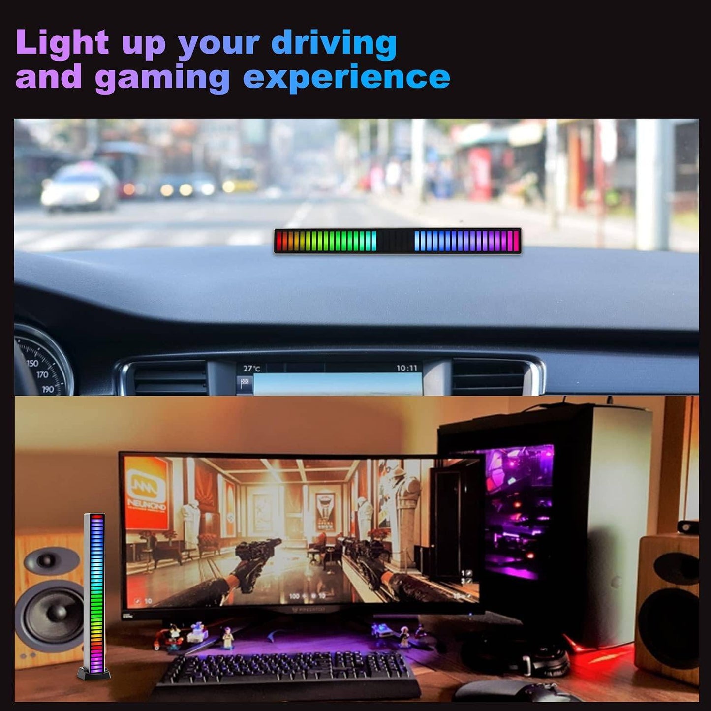 Coolbaby YLY2021-WT Smart rgb light bar, voice activated led light, music sync for gaming, car, pc, tv, party silver - COOL BABY