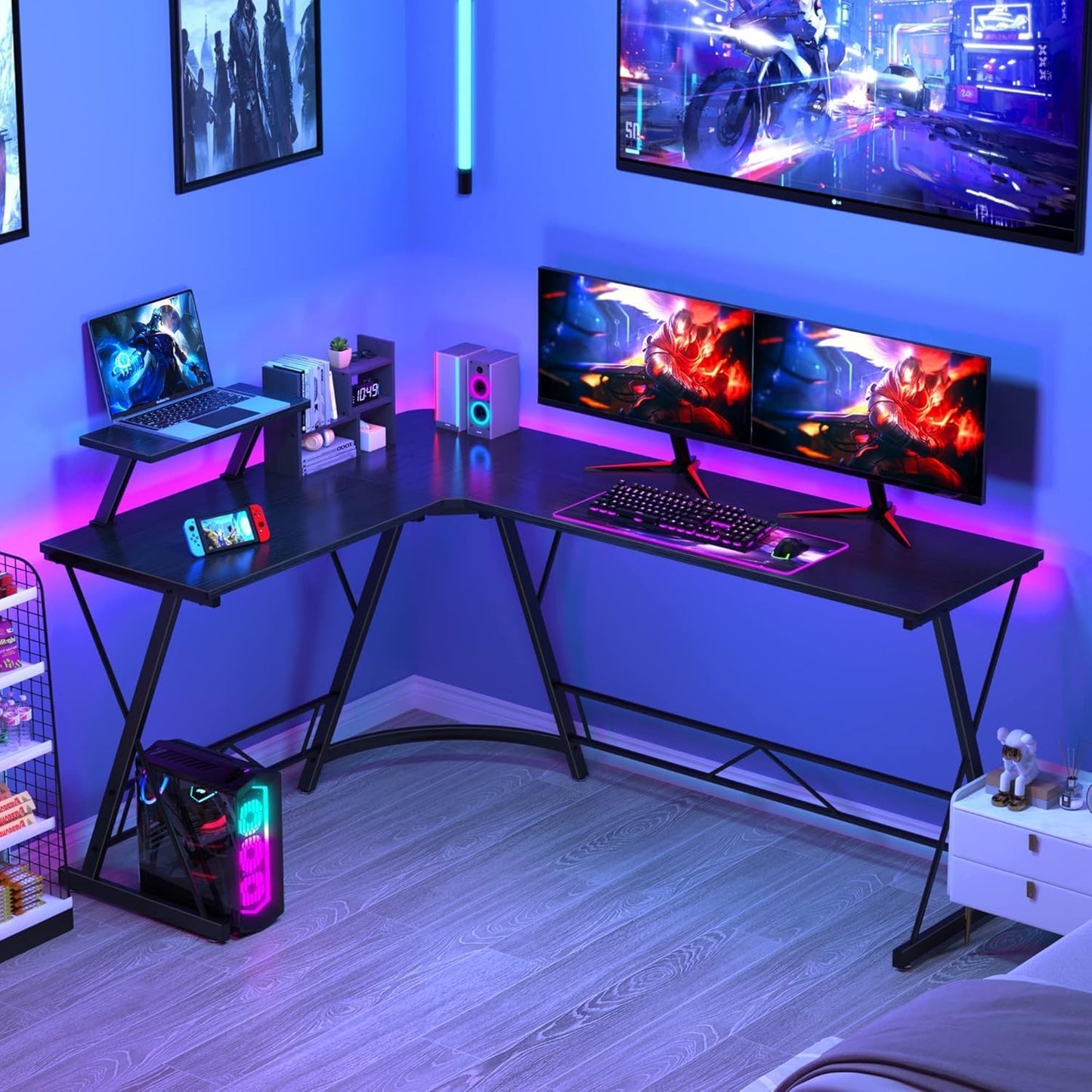 Gaming Desk L Shaped, Computer Corner Desk Home Office Desk - COOLBABY