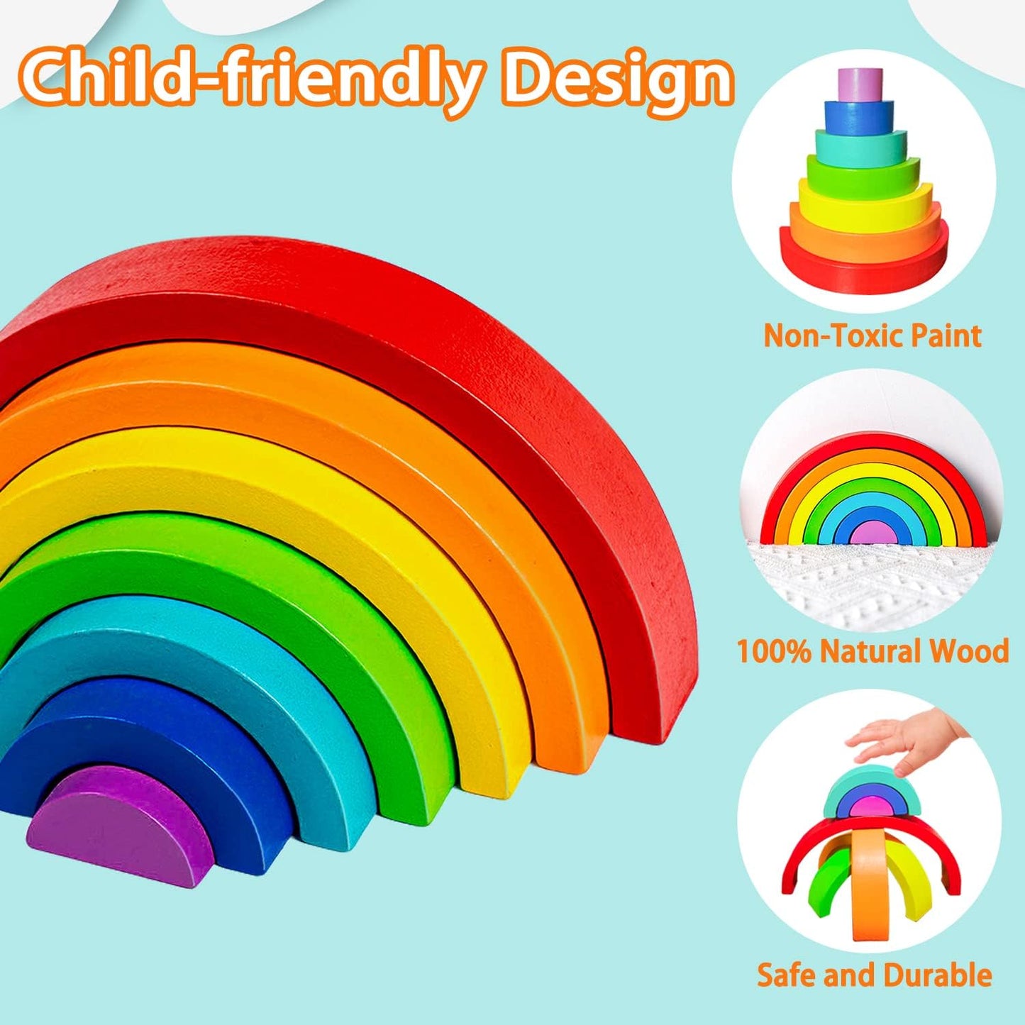 COOLBABY Arch Bridge Rainbow Building Blocks Kids Montessori Educational Games Color and Shape Cognitive Wooden Toys for Children - COOLBABY