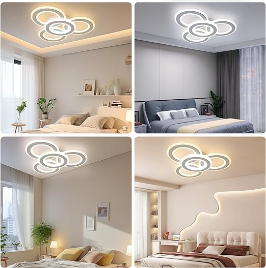 Modern LED Ceiling Light: White 3-Ring Flush Mount with 3-Color Dimming for Any Room - COOLBABY