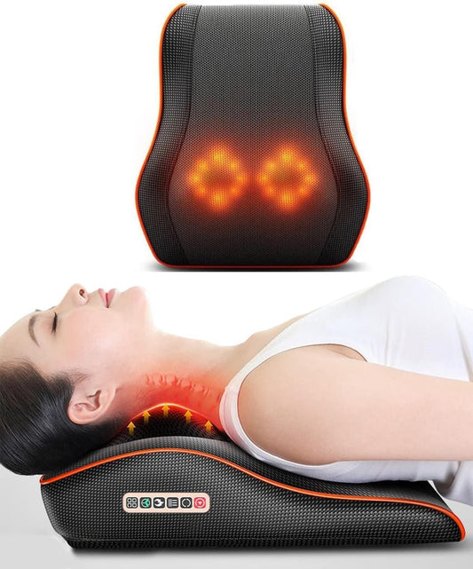 Back & Neck Massager with Cervical Spine Pillow Soothing Relief for Neck Waist Shoulder Lumbar and Full Body Muscle Pain Perfect for Chairs and Cars Cushion - COOLBABY