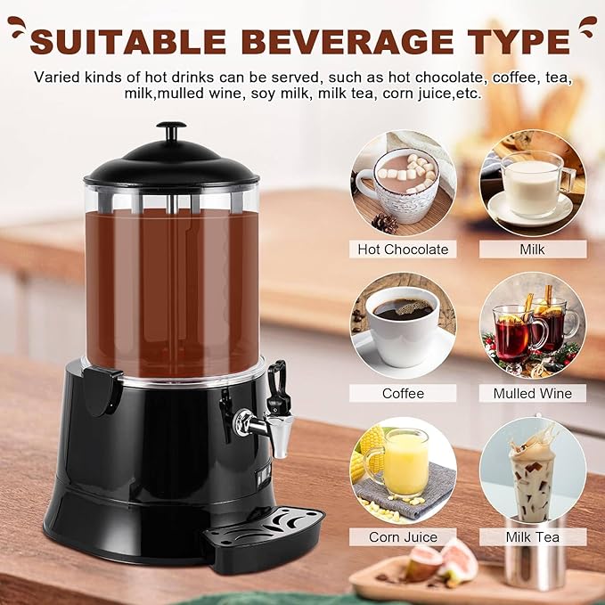 5L Hot Chocolate Dispenser, 400W Juice/Milk/Coffee/Tea Insulation Mixer, Stainless Steel Heating Plate/Food Grade Mixing Leaves - COOLBABY