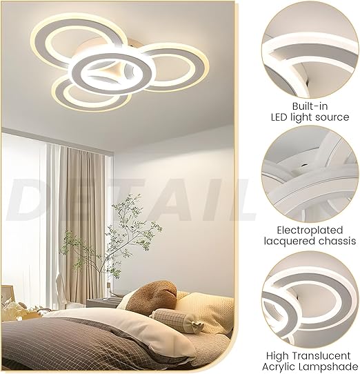 Modern LED Ceiling Light: White 3-Ring Flush Mount with 3-Color Dimming for Any Room - COOLBABY