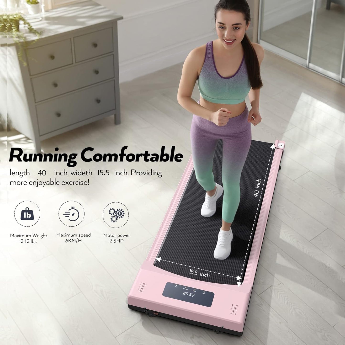 COOLBABY PBJB01 Compact and Powerful Under Desk Treadmill | Wireless Remote Control | LED Display | Ideal for Home and Office Use