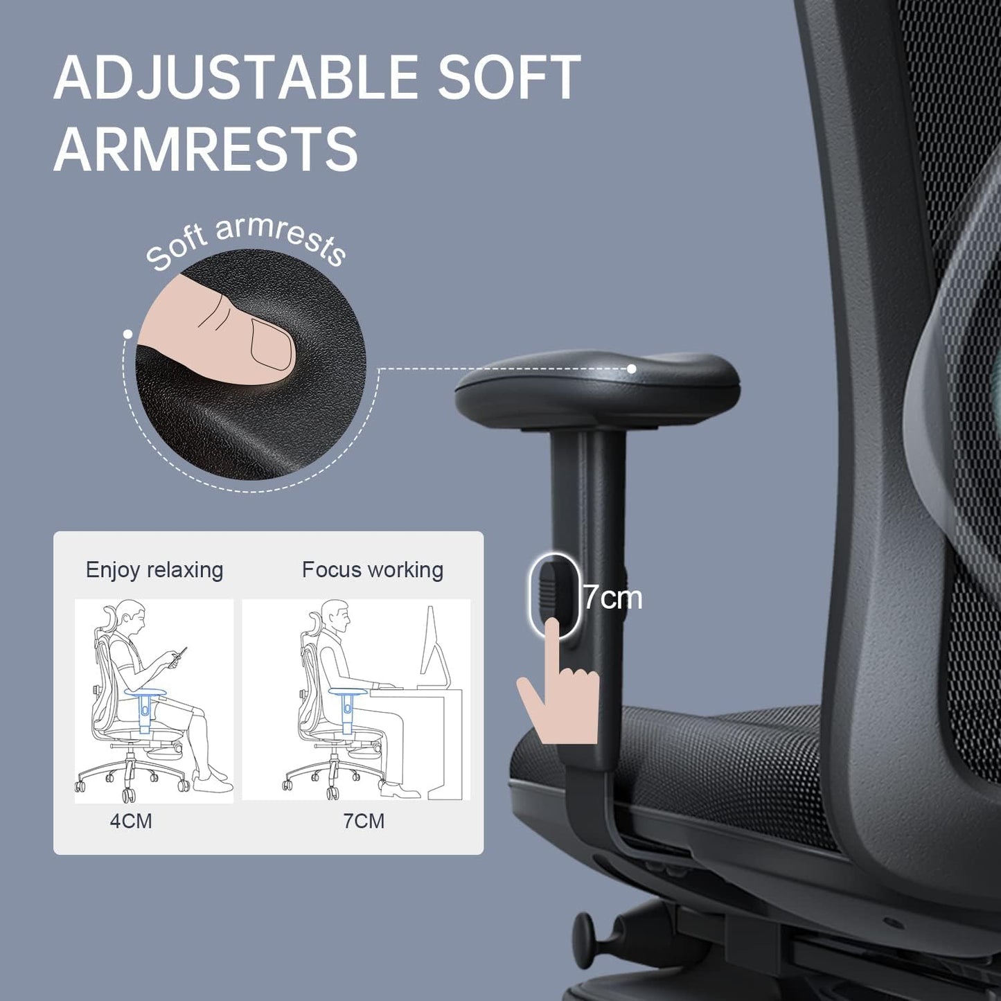 Ergonomic Office Chair, Computer High Back Desk Chair with 2D Armrest, Adjustable Headrest, Lumbar Support And with Footrest